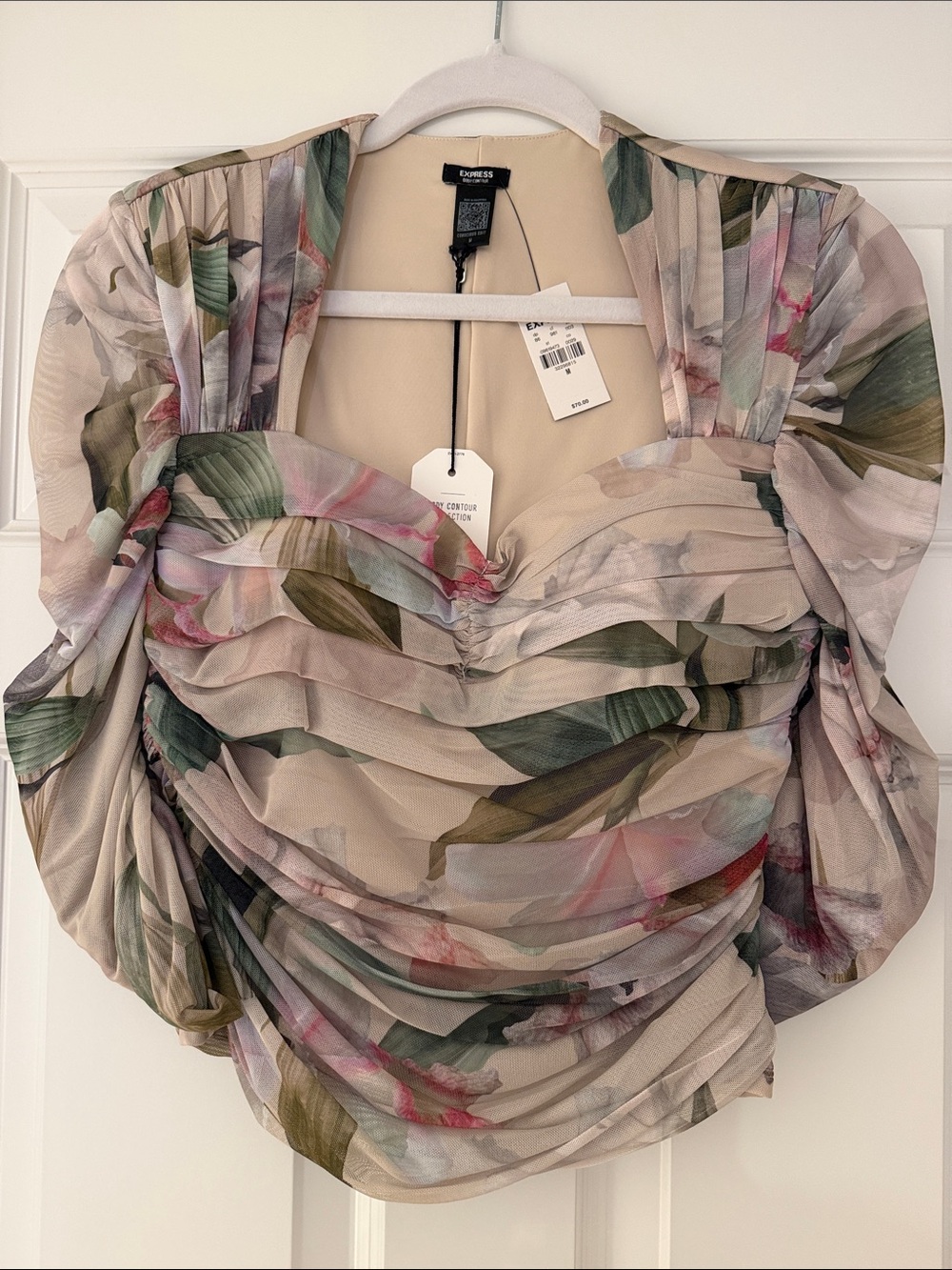 Express Floral Ruched Sheer Blouse